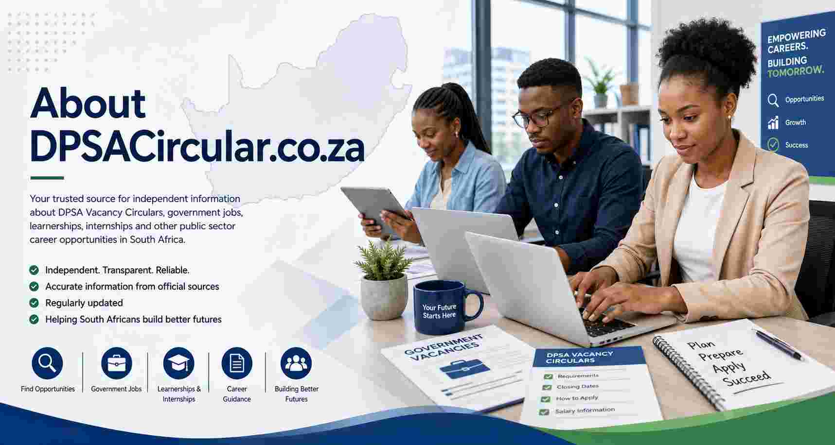 About DPSACircular.co.za, an independent South African website providing information about DPSA Vacancy Circulars, government jobs, internships, learnerships, and public sector career opportunities.
