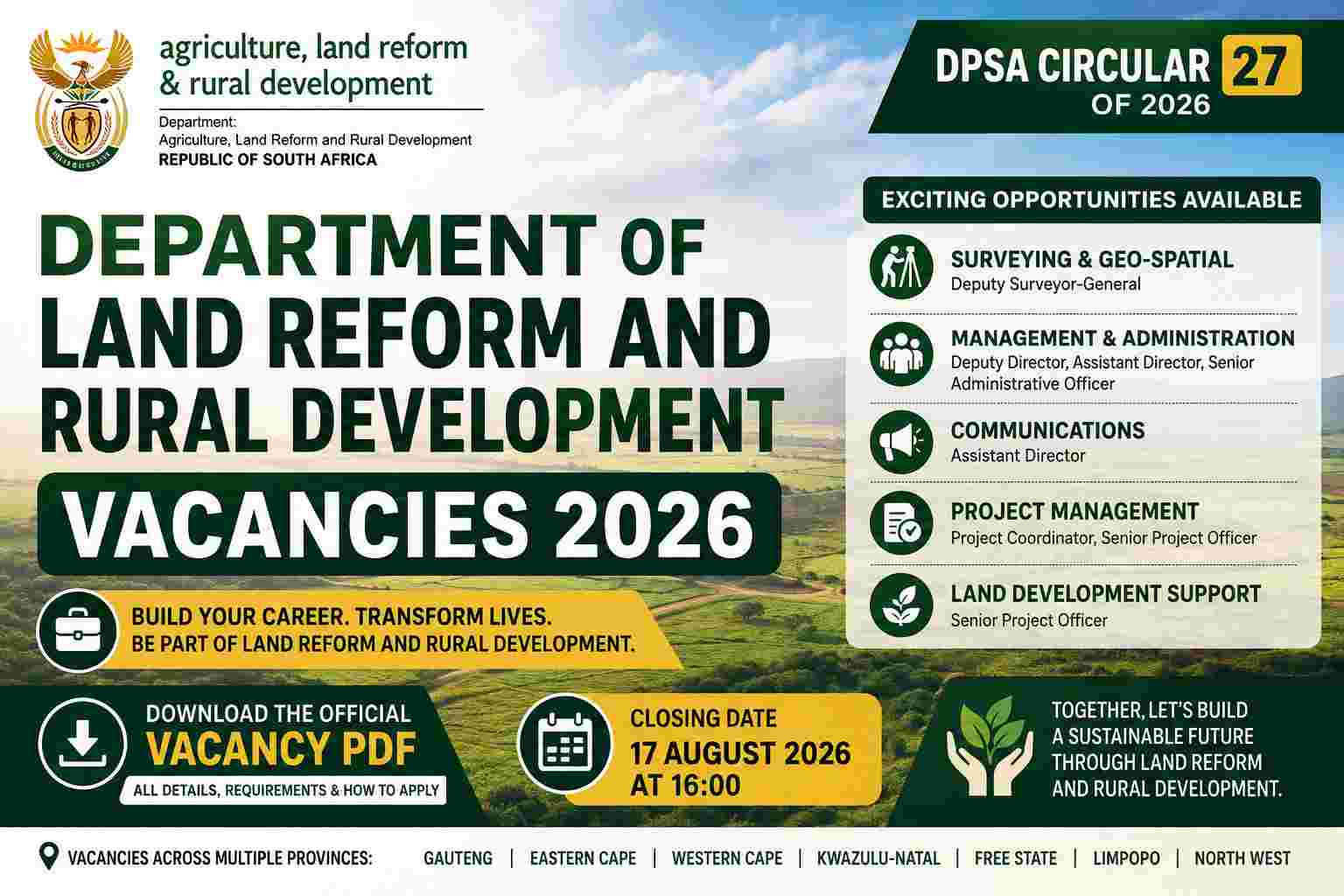 Department of Land Reform and Rural Development Vacancies 2026 | DPSA Circular 27 PDF Download and Apply