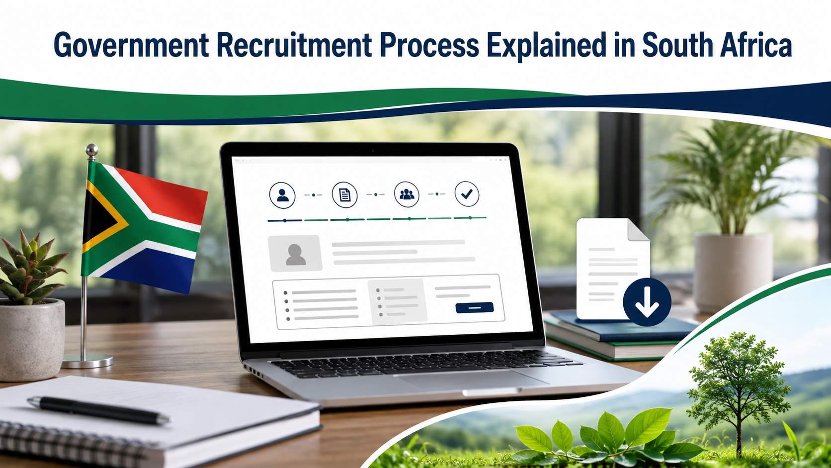 South African professionals reviewing government recruitment documents on a laptop in a professional office