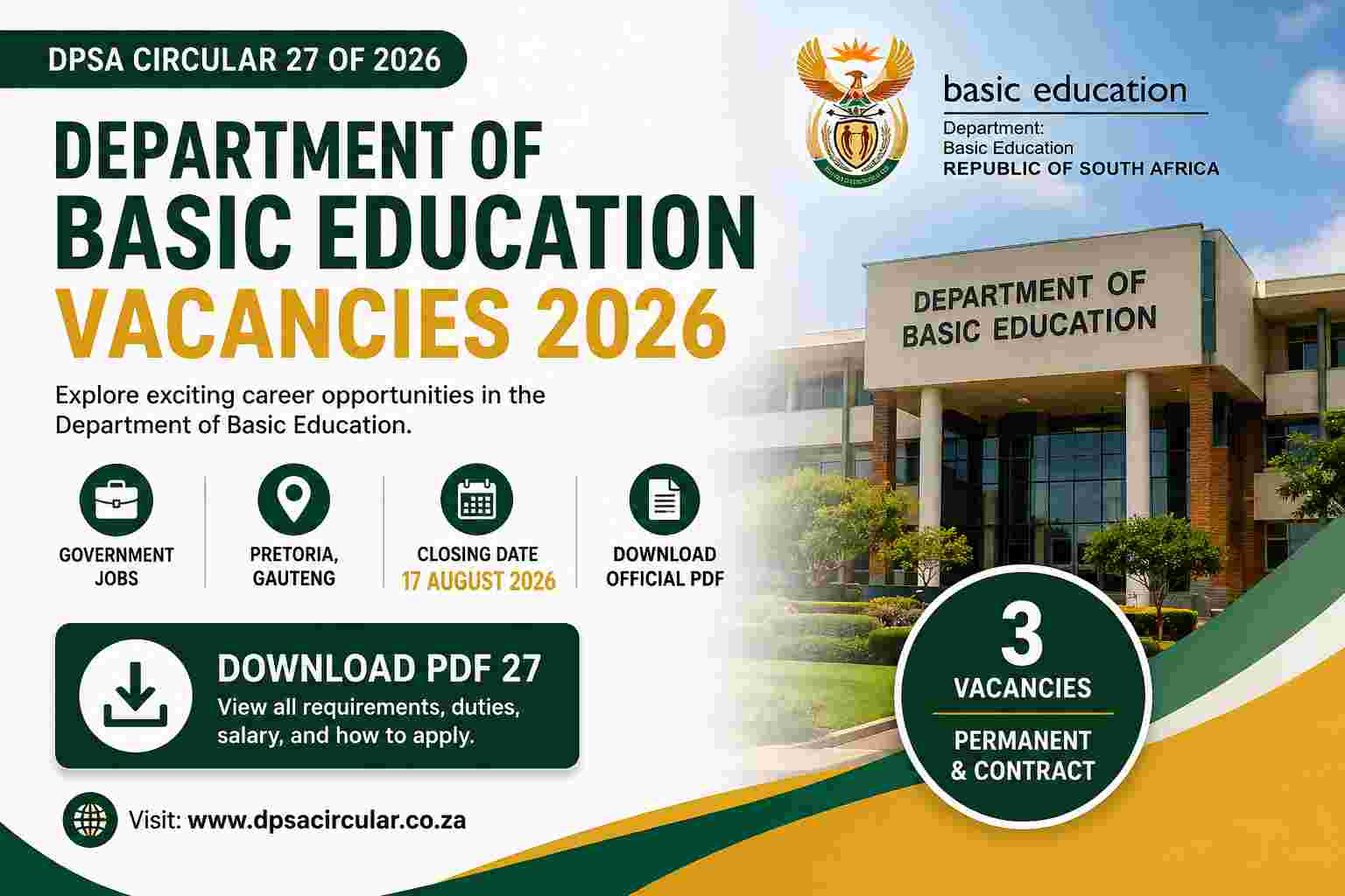 Department of Basic Education Vacancies 2026. Download PDF 27