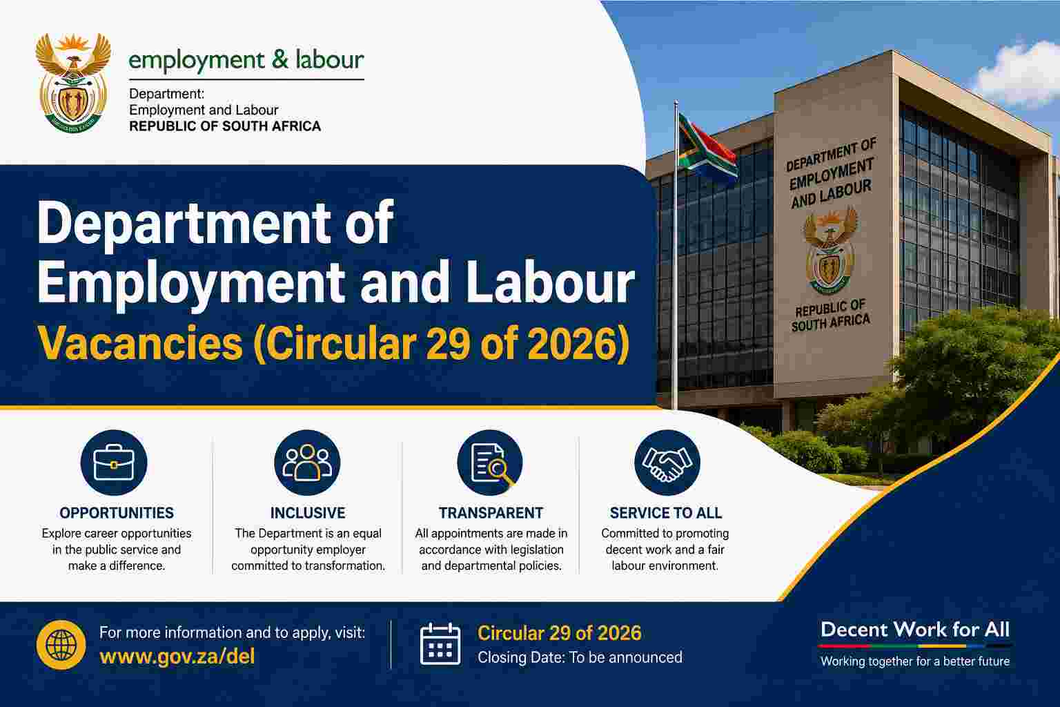Department of Employment and Labour Vacancies (Circular 29 of 2026)