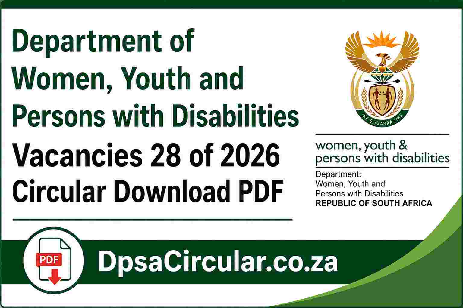 Department of Women, Youth and Persons with Disabilities Vacancies 28 of 2026 Circular PDF Download
