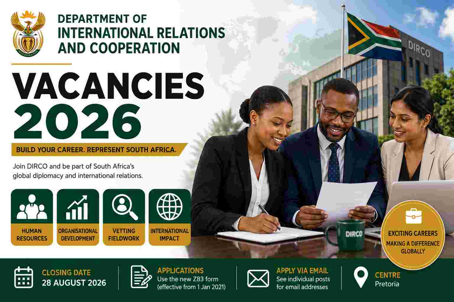 Department of International Relations and Cooperation DIRCO vacancies circular 28 of 2026 official advertisement