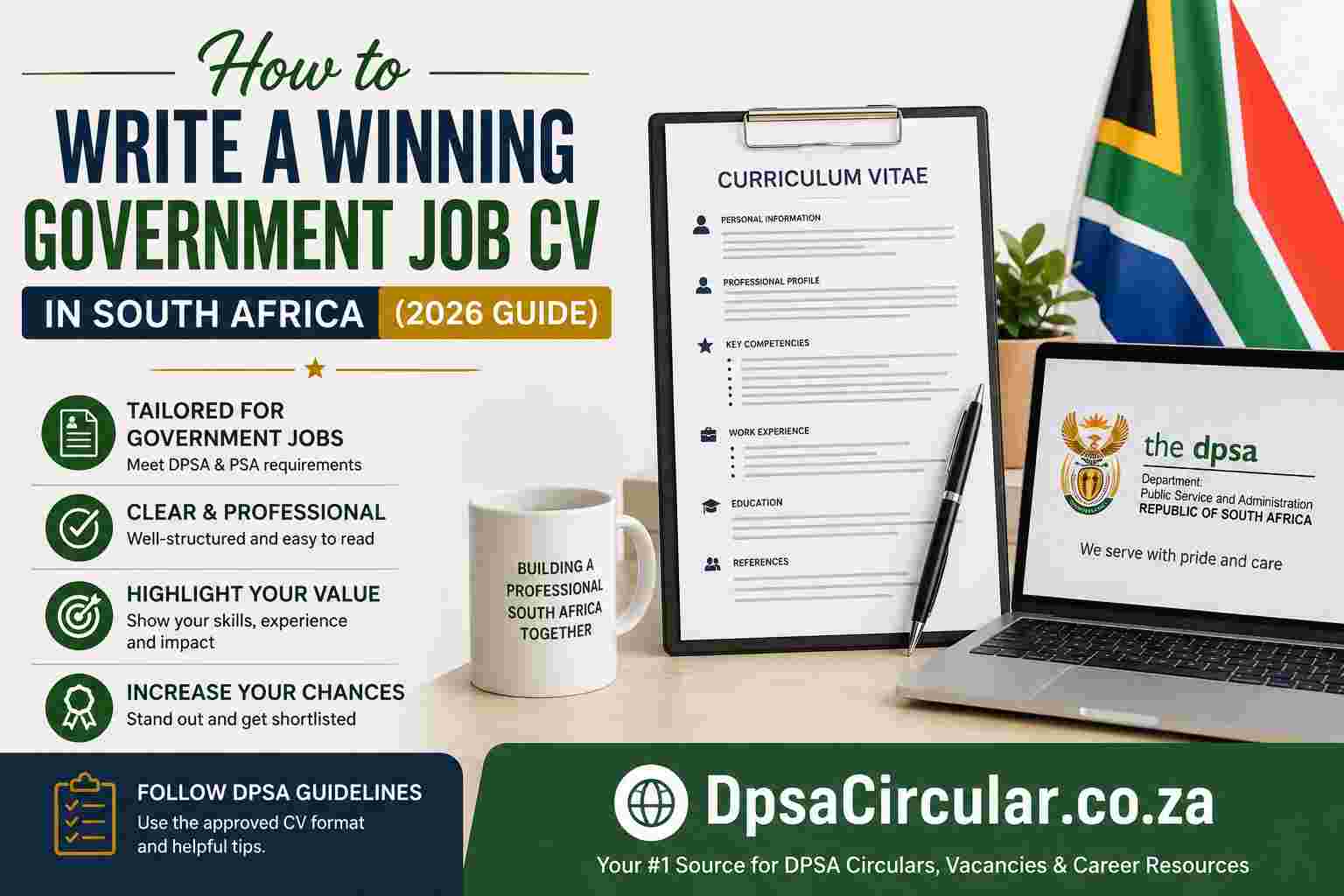 A professional CV layout tailored for South African government job applications next to a Z83 form.