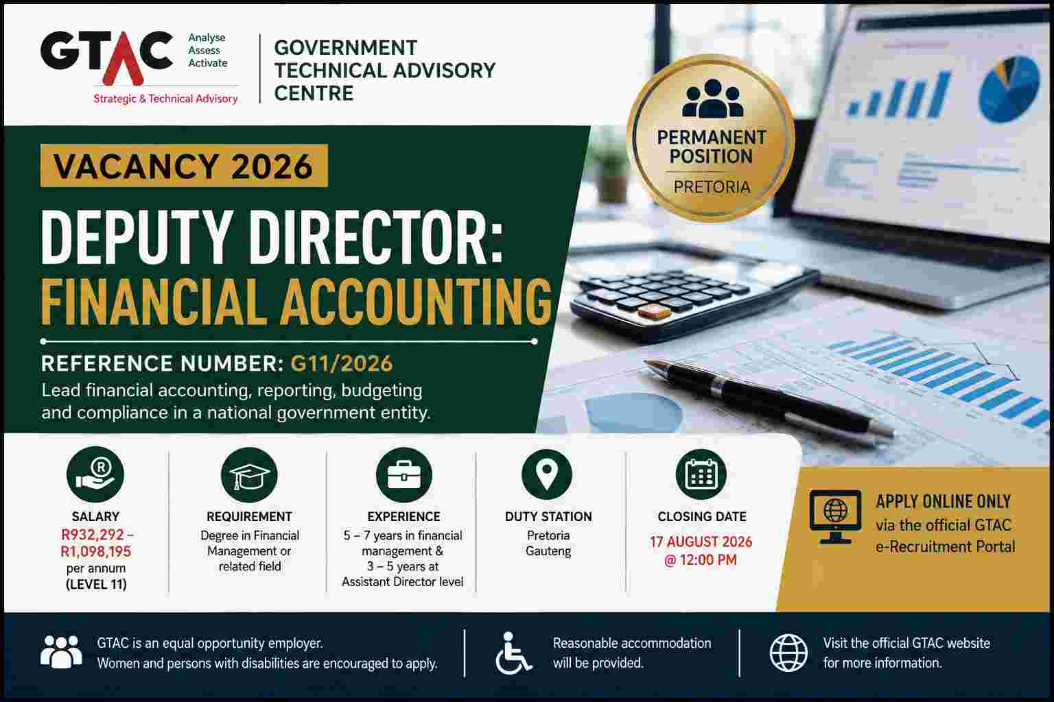 GTAC Vacancy 2026: Deputy Director Financial Accounting (Pretoria)