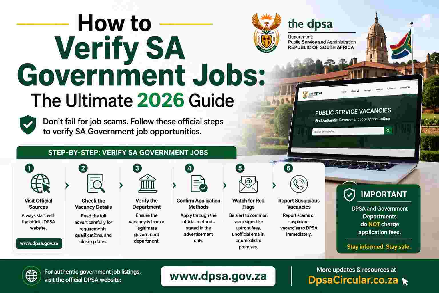 A person looking at the official DPSA Public Service Vacancy Circular website on a laptop screen.