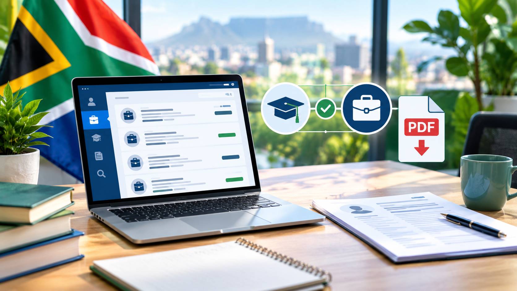 South African professionals matching qualifications with a government job vacancy on a laptop