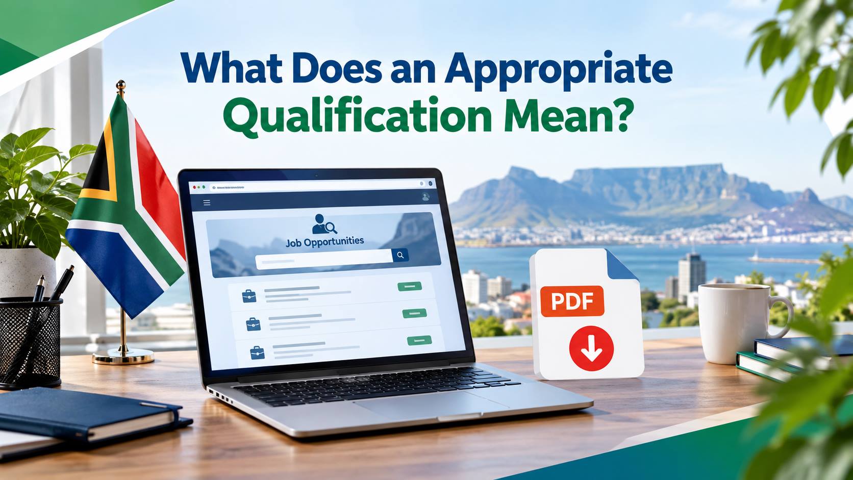 A close-up view of a job advertisement highlighting the phrase appropriate qualification next to an NQF level checklist.