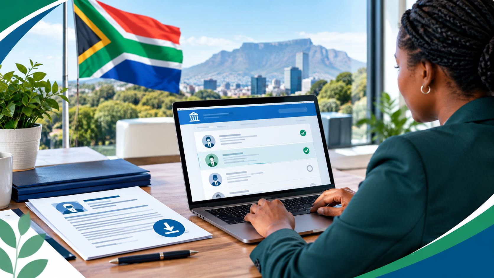 A recruitment officer in South Africa reviewing a Z83 application form and CV for a government department vacancy.
