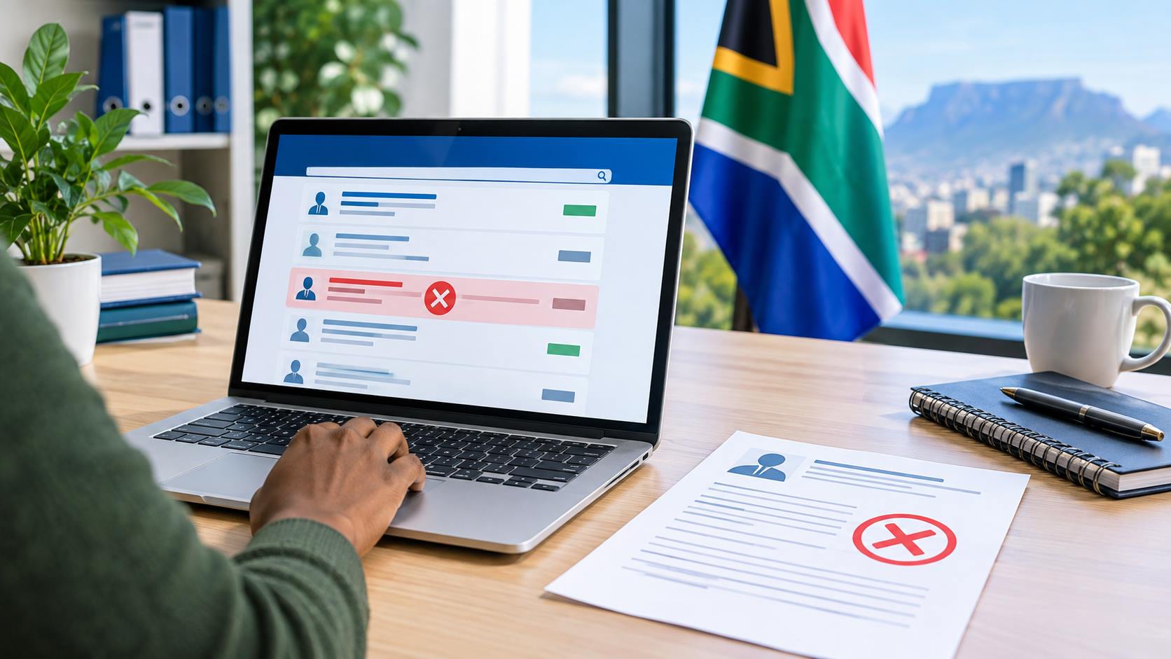 A person reviewing an official public service vacancy withdrawal notice on a laptop screen